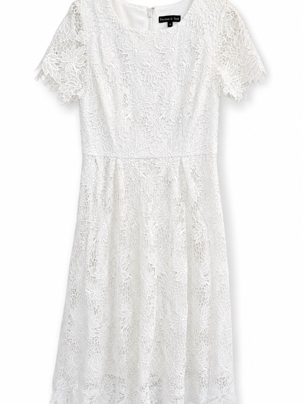 Preston & York White Lace Elegant A-line Zip Dress Size 10